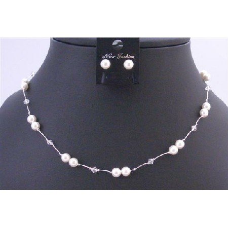 BRD854 White Swarovski Pearls With Clear Crystals Accented In Silk Thread