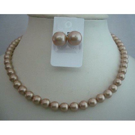 BRD343 Swarovski Champagne Pearls Jewelry Bridesmaides Gift Pearls Necklace Set