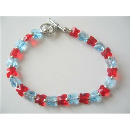 TB370 Aquamarine Siam Red Butterfly Swarovski Crystals Butterfly Handcrafted Custom Jewelry