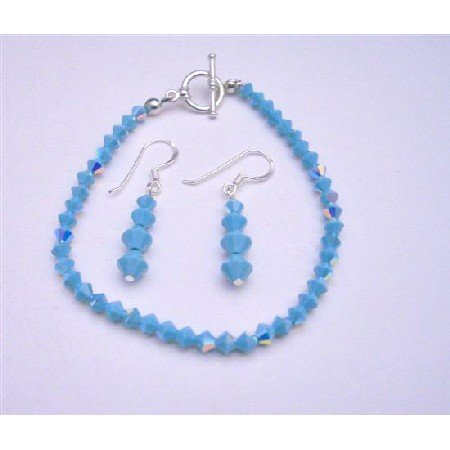 TB593 Swarovski Tuquoise Bracelet w/ Sterling Silve 92.5 Hook Earrings