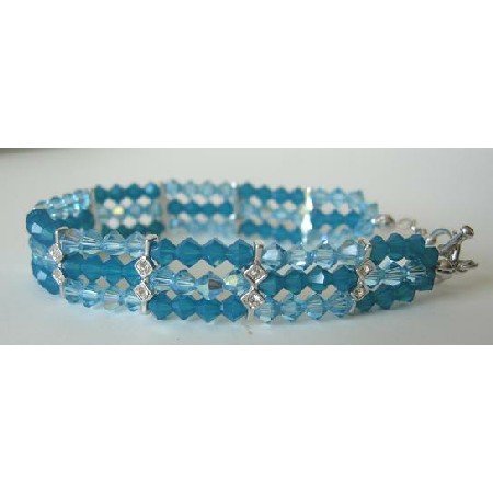 TB291 Swarovski Crystals Bracelet Swarovski Carribean Blue & AB Aquamarine Crystals