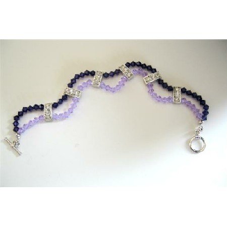 TB345 Swarovski Voilet And Purple Crystals 2 Strands Bracelet w/ Cubic Zircon Embeded