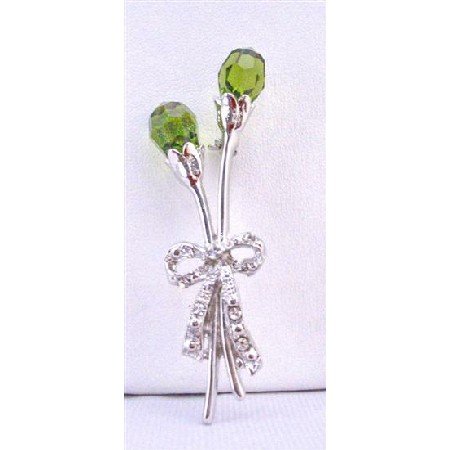 B278 Olivine Green Brooch Long 2 1/2 Inches Olivine Teardrop Brooch
