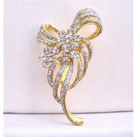 B214 GORGEOUS Gold Brooch Fully Encrusted w/ Cubic Zircon Dainty Brooch Affordable Brooch