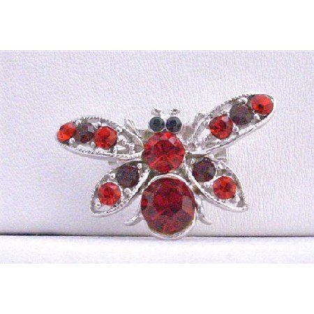 B242 Garnet & Red Rhinestones Bumble Beee Brooch