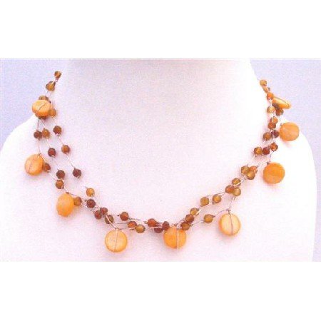N800 Carnalian Shell Necklace Three Stranded Beautiful Carnalian Beads Shell Necklace
