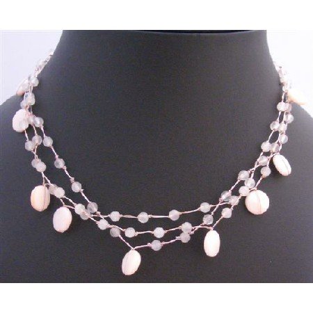 N292 Cool Light Pink Shell Necklace Fancy Pink Beads Necklace