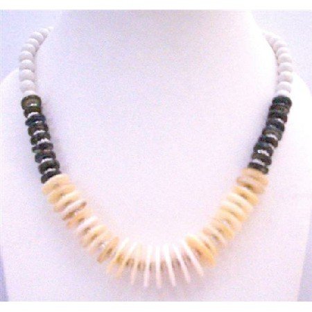 N289 Natural Color Rings w/ Black Rings & White Pearls Classy Necklace