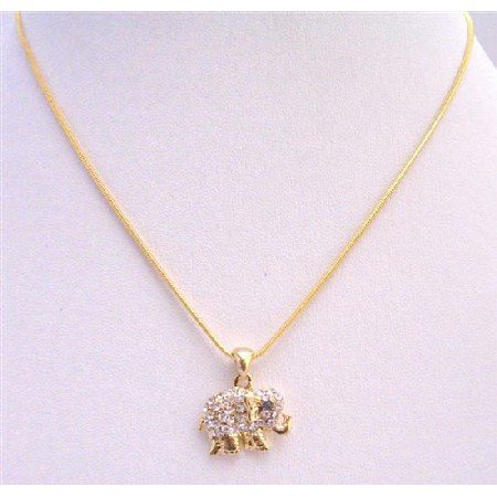 N376 Golden Elephant Pendant Embedded w/ Cubic Zircon Necklace Gold Necklace