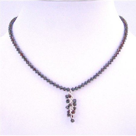 EN003 Garnet Crystals Necklace w/ Bunches Garnet Crystals Dangling Necklace