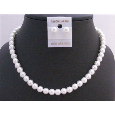 NS420 White Synthetic Pearls Bridemaids Jewelry Set Stud Pearls Earrings Set