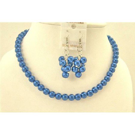 NS222 Synthetic Sapphire Dark Blue Pearls Jewelry Set