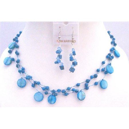 NS329 Turquoise Shell Jewelry Set Turquoise Fancy Beads Nugget Handcrafted Necklace Set