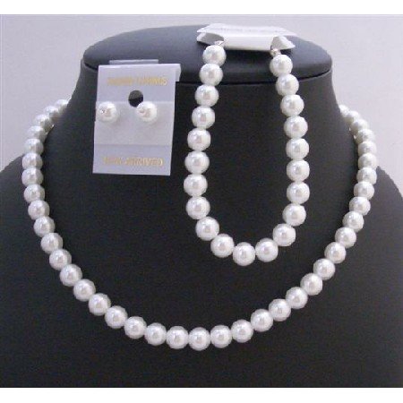 NS324 Pure White Soothing Synthetic White Pearls Wedding Jewelry Set White Pearls Complete Set