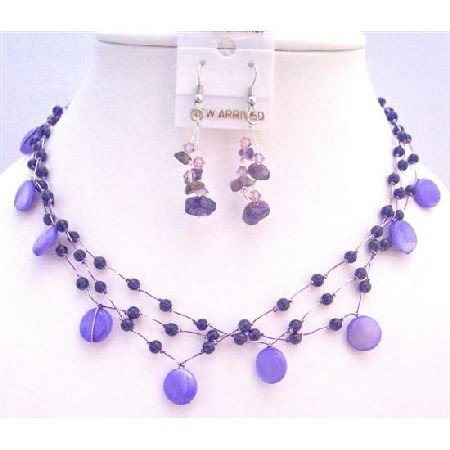 NS319 Amethyst Fabulous Necklace Set Purple Shall Amethyst Nuggets & Fancy Beads Jewelry Set
