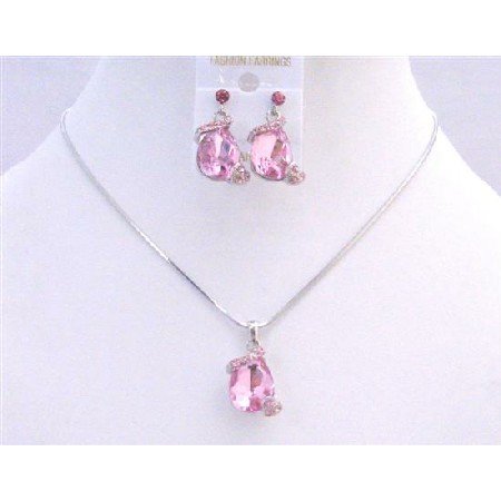 NS020 Teardrop Rose Crystals Necklace Set Jewelry Set Exclusive Wedding Jewelry Set