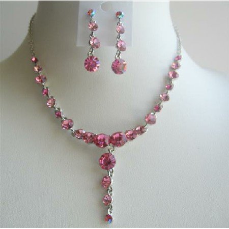 NS235 Vintage Necklace Set Adorned w/ Brilliant Fushcia Pink Crystals