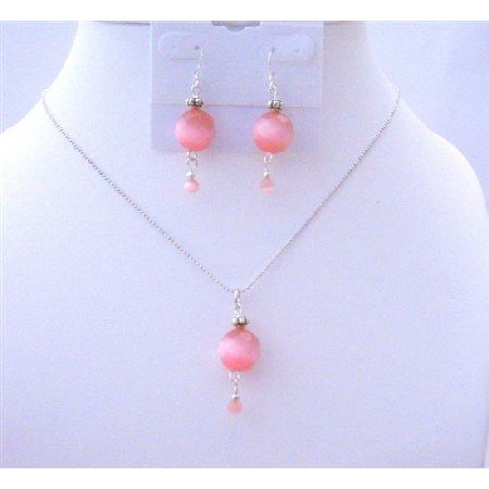 NS520 Rose Multifaceted Cat Eye Jewelry Set w/ Daisy Spacer Handmade Beaded Jewelry