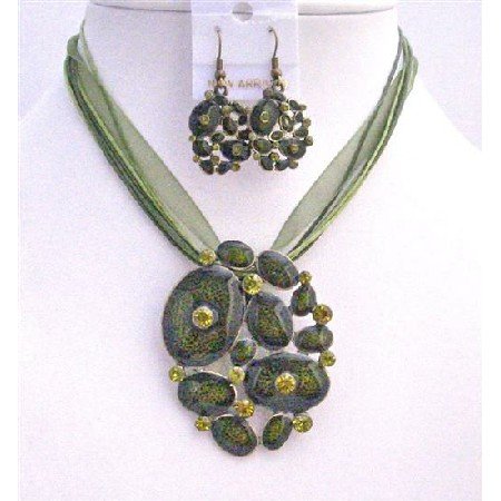 NS494 Jewelry Set Multistrand Green Enamel Necklace Set Blue Jewelry