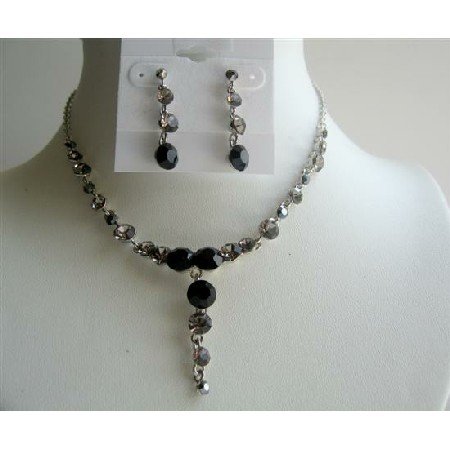 NS299 Vintage Necklace Set Artform Jet & Black Diamond Crystals Necklace Set