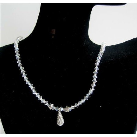 N544 Swarovski Moonlite Crystals Necklace Elegant w/ CZ TeardropNecklace