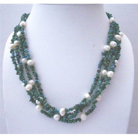 N626 Handcrafted Tibetan Turquoise 4 Strands Necklace w/ Sterling Silver Clasp