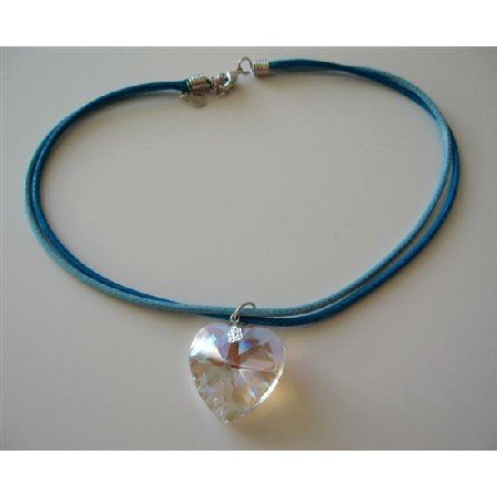N590 Romantic Jewelry Swarovski AB 28mm Heart Crystals Necklace