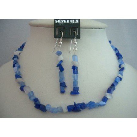 NS361 Sterling Silver Trendy Sapphire Stone Chip Necklace Set Custom Handcrafted (BRAND NEW)