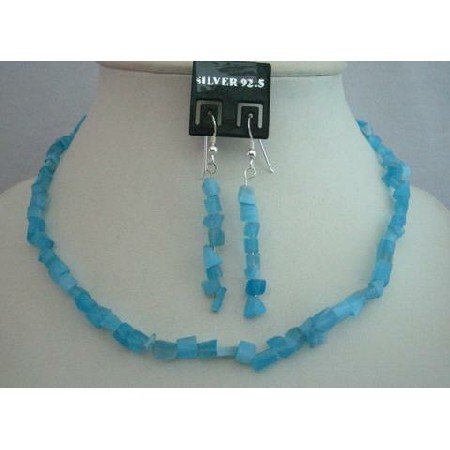 NS358 Blue Turquoise Collection Tuquoise Nugget Necklace Set w/ Sterling Silver Earrings