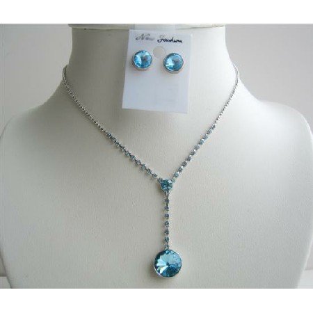 NS432 Blue Crystals Vingtage Necklace Sets Crystals Stud Dangling Jewelry Set