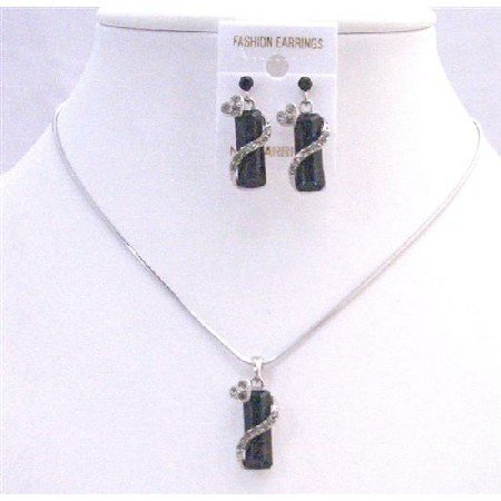NS426 Vintage Black Drop Down Crystals w/ Simulated Crystals Necklace Set