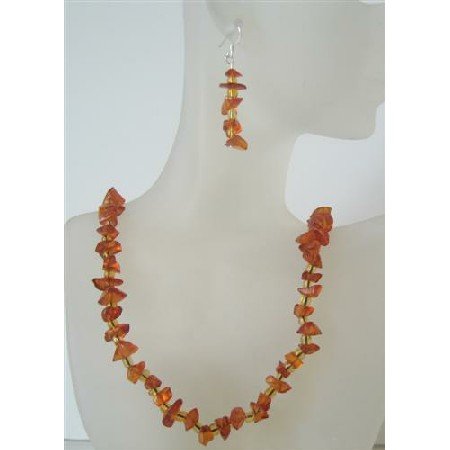 NS509 Handcrafted Amber Resin Nugget Stone Chip Necklace Sets NEW!!