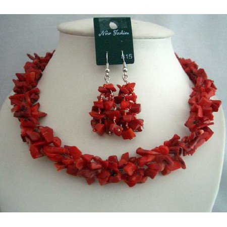 NS349 Simulated Semi Precious Corals Nuggets Beads Trendy Funky Jewelry Necklace Set