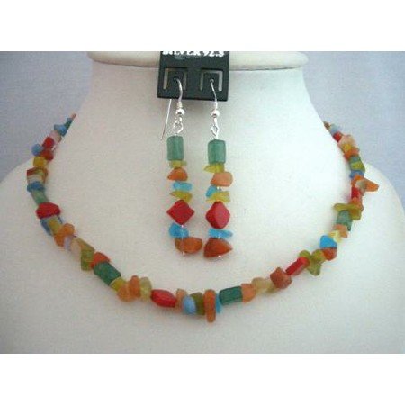 NS360 Handmade Necklace Sets Multi Colored Stone Nuggets And Stone Chip