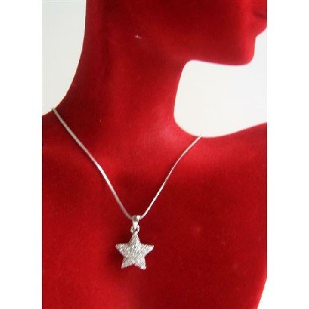 N706 Bling Bling Cubic Zircon Star Pendant Necklace Fully Embedded w/ Cubiz Zirconia Necklace