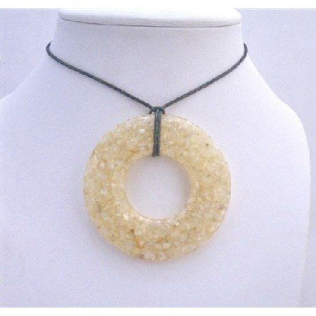 N470 Natural Shell Cream Pendant Laminated Shell Pendant Necklace Black Chord Necklace