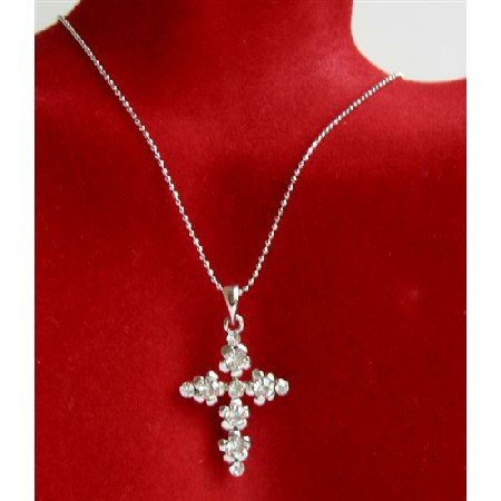 N712 Clear Cross Pendant Fully Embedded With Clear Cubic Zircon Striking Pendant Necklace
