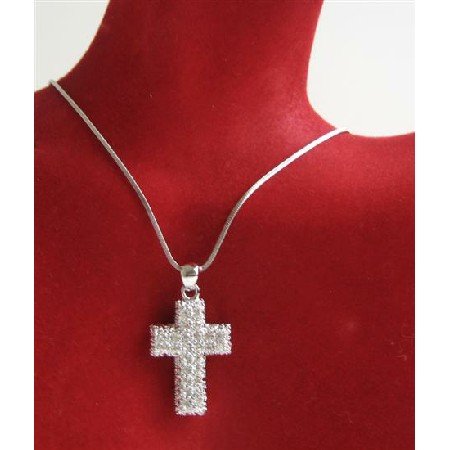 N715 Fully Embedded Cross Pendant With Cubic Zircon Very Elegant & Classy Pendant Necklace
