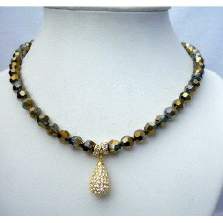 N398 8mm Cinnamon Crystals Necklace Genuine Swarovski Dorado Crystals Necklace