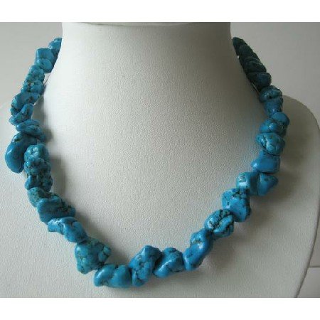N430 Genuine Natural Turquoise Nugget Necklace