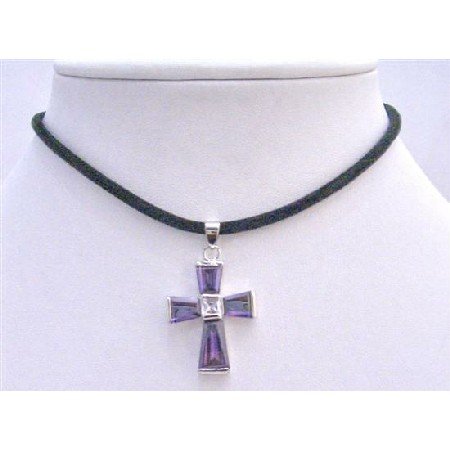 N361 Cross Jewelry Necklace Amethyst Cross Pendant Vintage Pendant