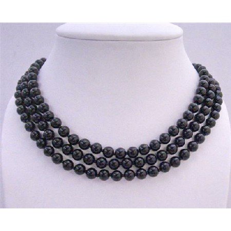 N085 Gorgeous Long Black Pearls Necklace 58 Inches Long Necklace