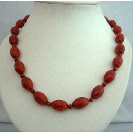 N365 Genuine Bamboo Coral Red Oval Beads Handcrafted Coral Beads Ethnic Necklace