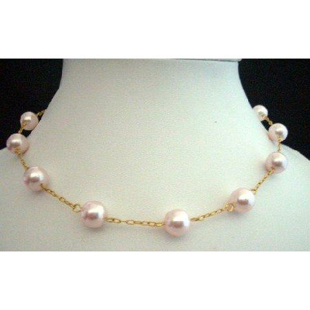 N241 Handcrafted 15 inches Choker 22k Gold Plated Chain W/ Genuine Swarovski Pearls