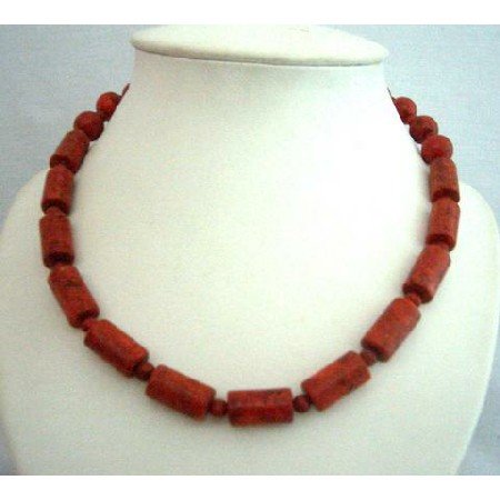 N366 Genuine Coral Red Cylindrical Beads New & Latest Beads Handcrafted Fine Jewelry Necklace