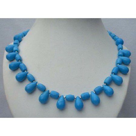 N358 Genuine Turquoise Natural Color Necklaces Handcrafted Turquoise Jewelry w/ Teardrop