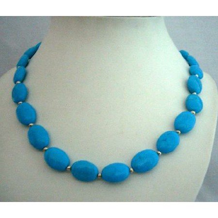 N368 Genuine Natural Turquoise Handcrafted Necklace w/ Silver Beads Turquoise Choker