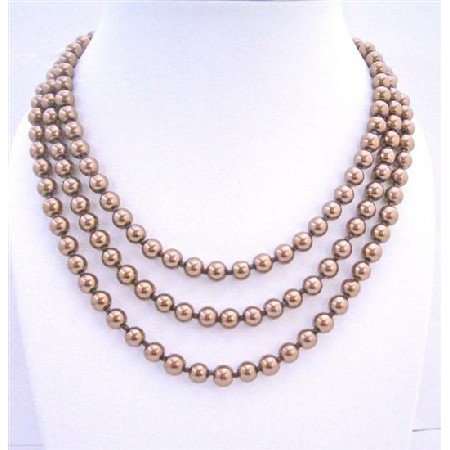 N312 Bridemaides Long Necklace Bronze Brown Necklace 56 Inches Long Necklace
