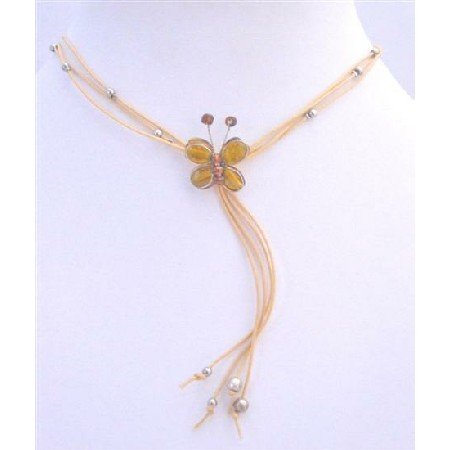 N362 Topaz New Color Butterfly Butterfly Necklace w/ Beautiful Tassel Necklace