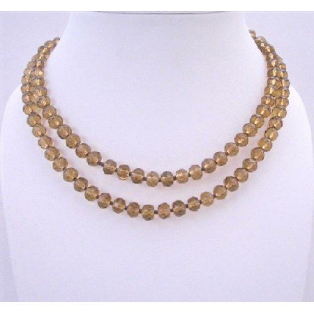 N248 Bridal Bridemaides Long Necklaces Simulated Crystals Round Beads Somked Topaz Crystals